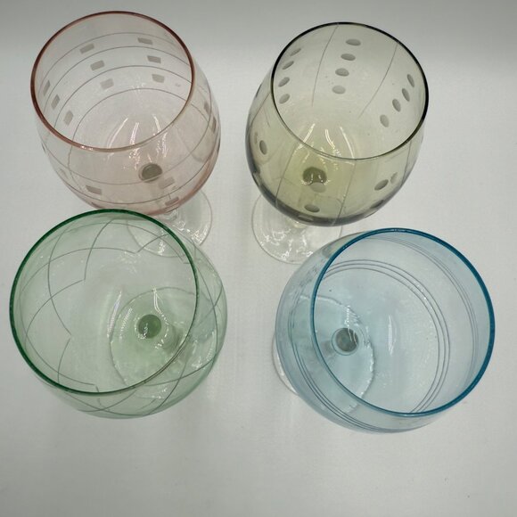 Allegro set 4 Balloon Wine Glasses Hand-Etched 18oz capacity Multicolor design - Picture 6 of 8